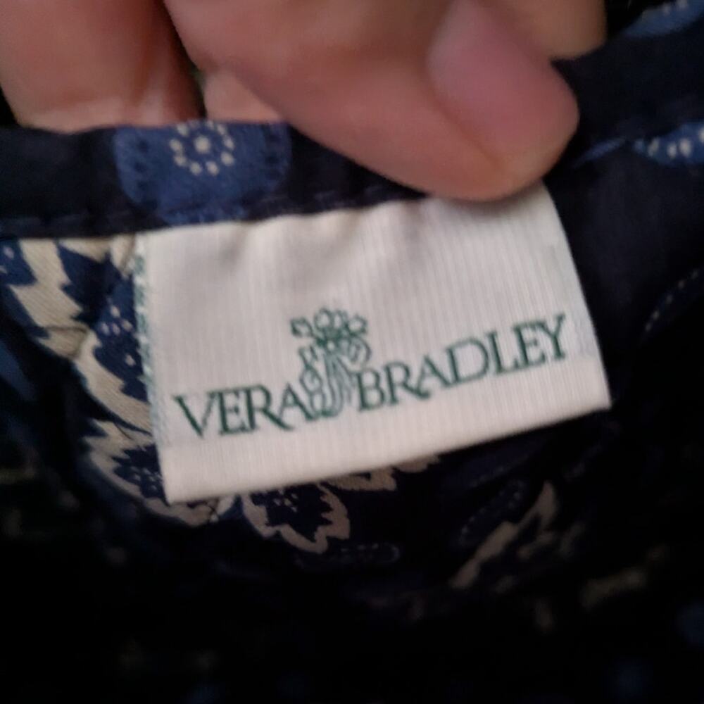 Vtg 1990s Vera Bradley Cornflower Navy Blue Floral Quilted Cotton Shoulder Bag - Picture 6 of 7